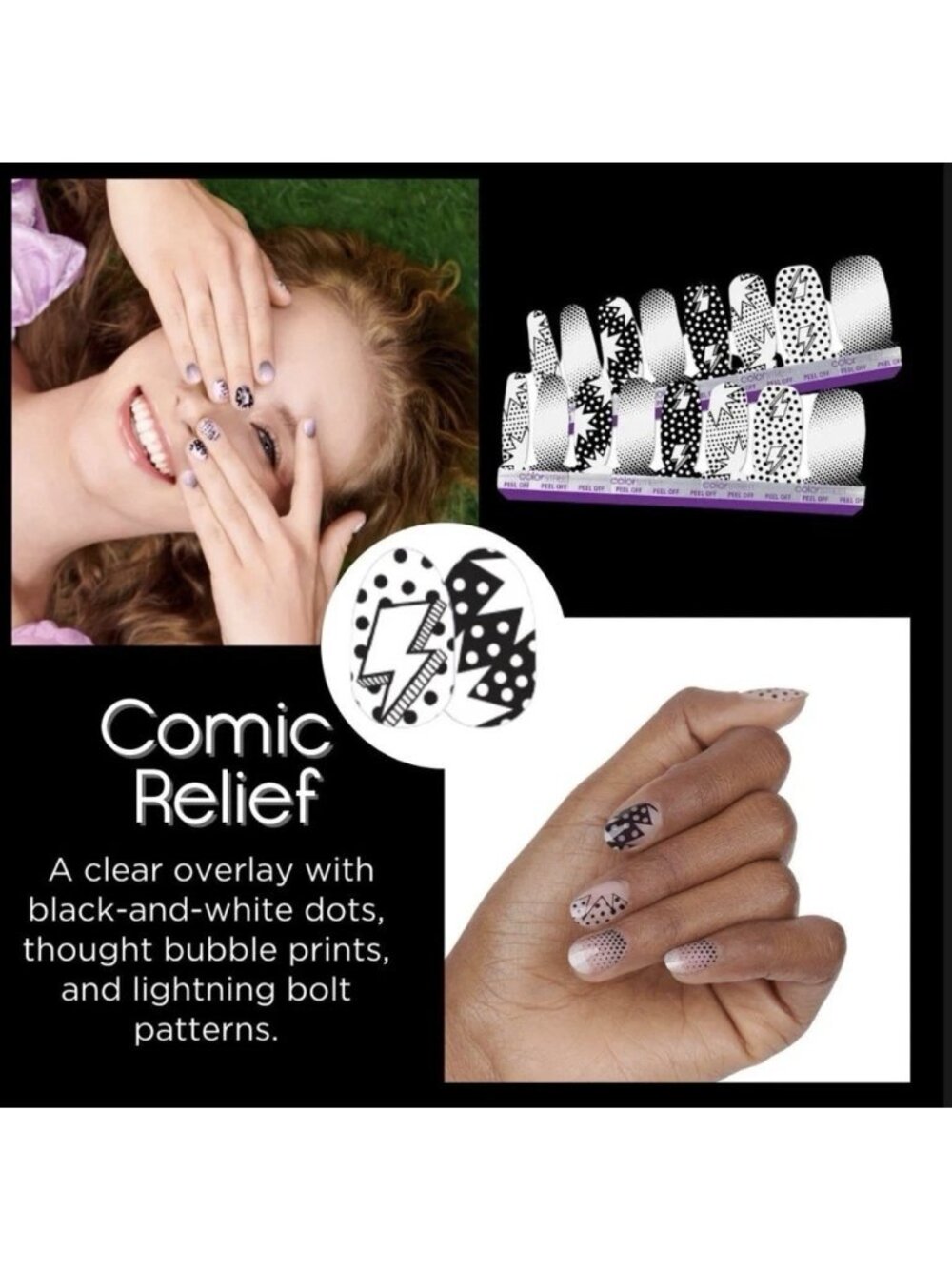 Color Street 100% Real Nail Polish Strips - Comic Relief Clear Overlay Design